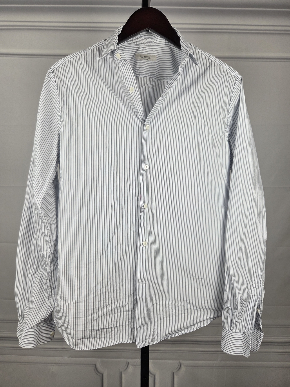 Valentino Light Blue and White Slim-Striped Dress Shirt